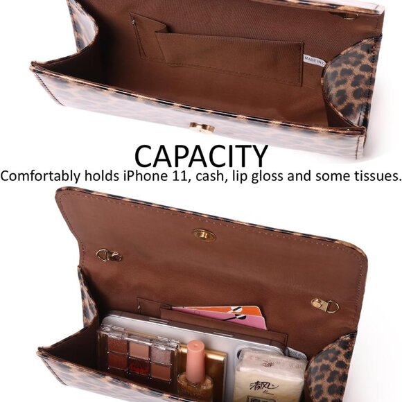 Patent Leather Evening Clutch Womens Envelope Handbag Shoulder Bag Purse - Picture 6 of 9